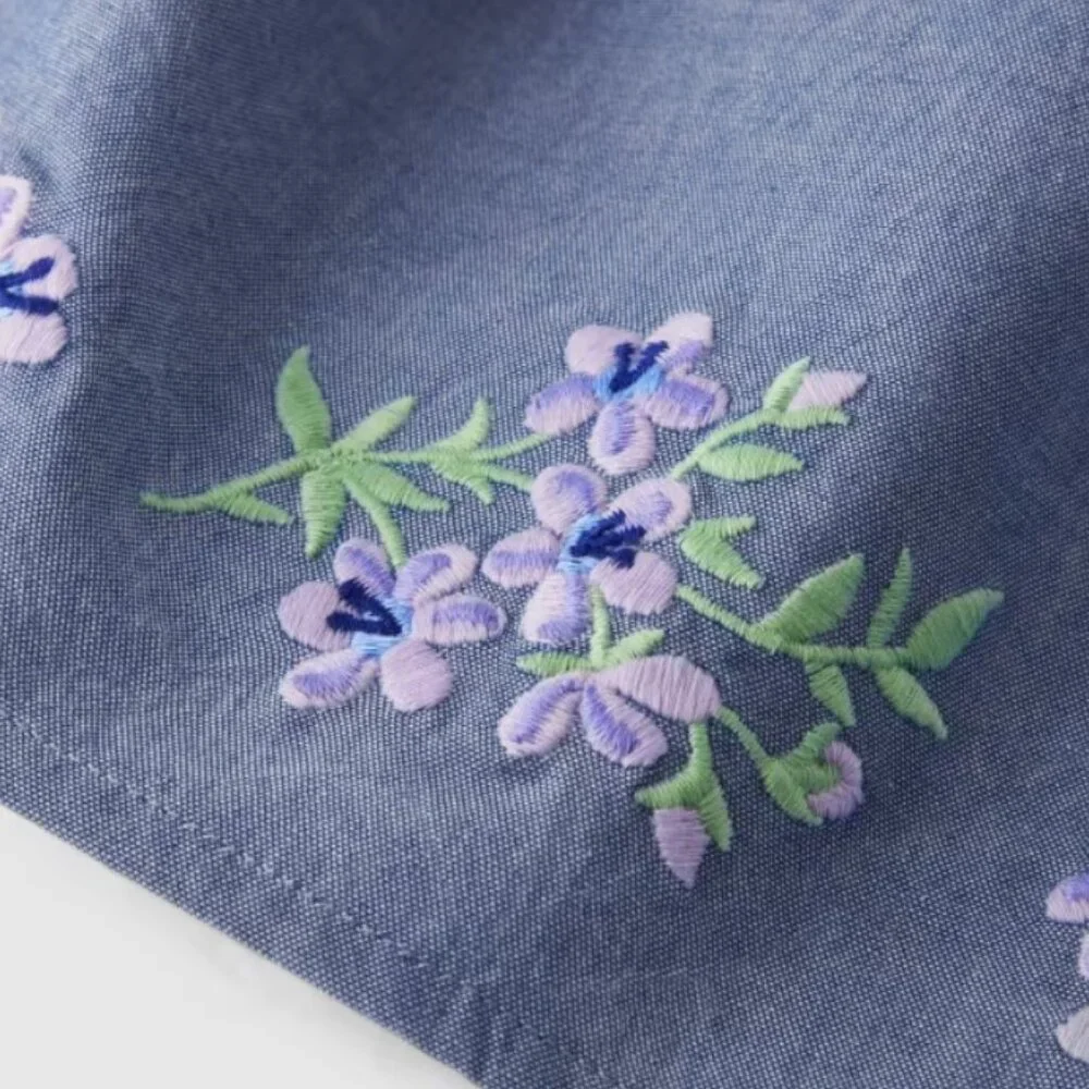 Gymboree Baby Girls 12-18 Months Embroidered Floral Chambray Flutter Dress NWT